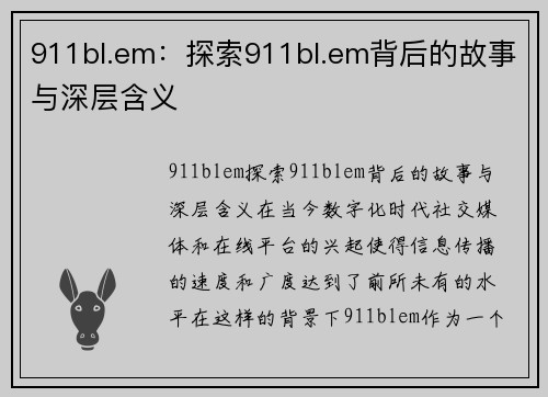 911bl.em：探索911bl.em背后的故事与深层含义