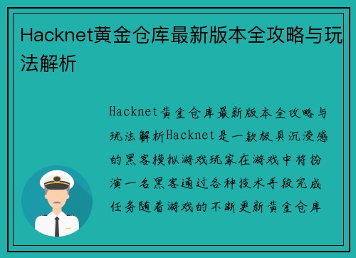 Hacknet黄金仓库最新版本全攻略与玩法解析