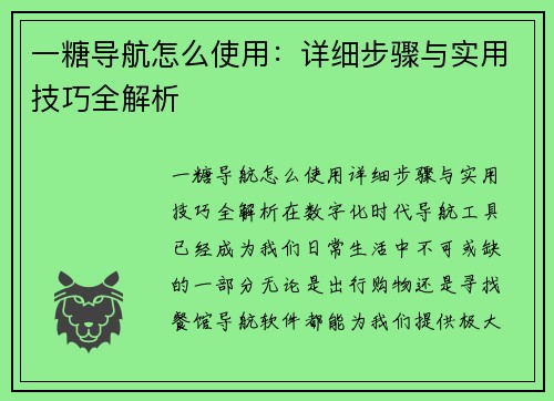 一糖导航怎么使用：详细步骤与实用技巧全解析